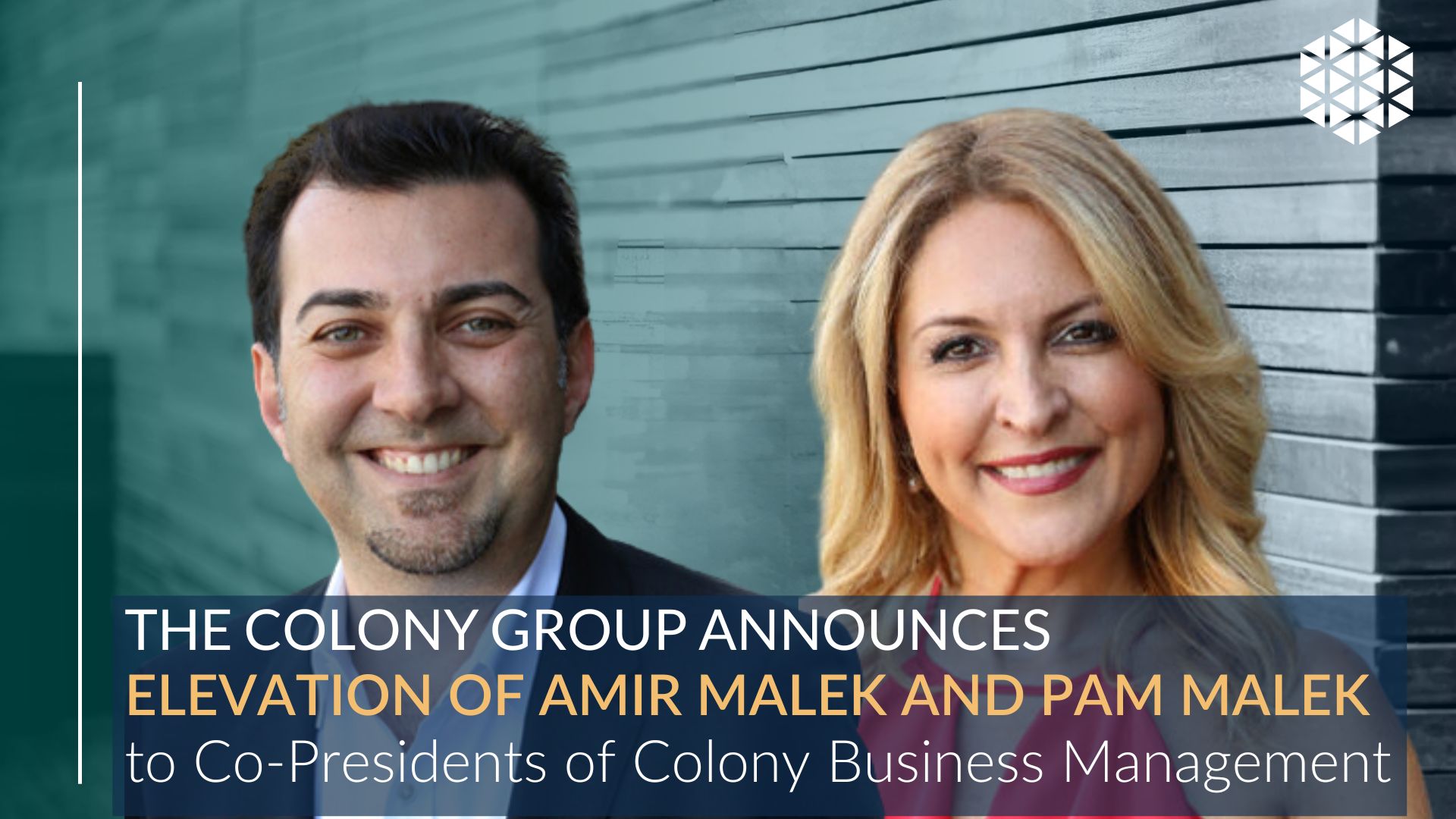 The Colony Group Announces Elevation of Amir Malek and Pam Malek to Co-Presidents of Colony Business Management